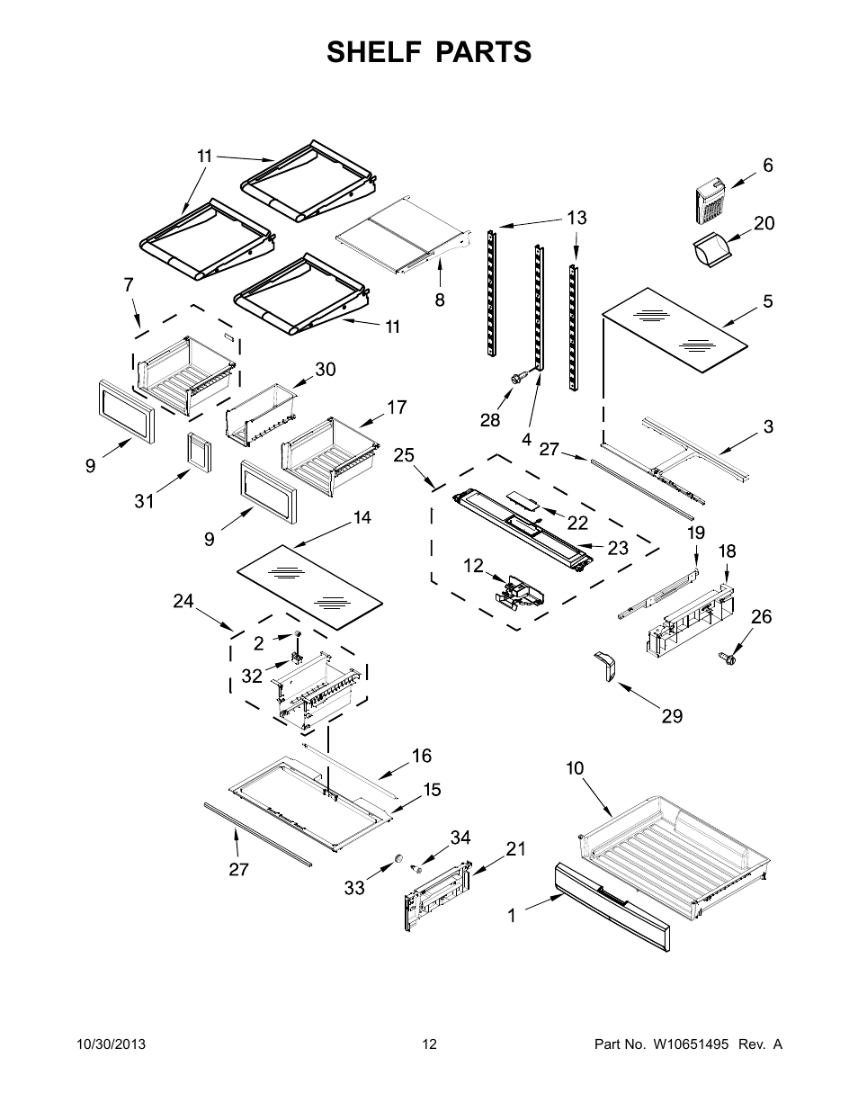 Shelf, Shelf parts | Whirlpool WRF736SDAM User Manual | Page 12 / 22