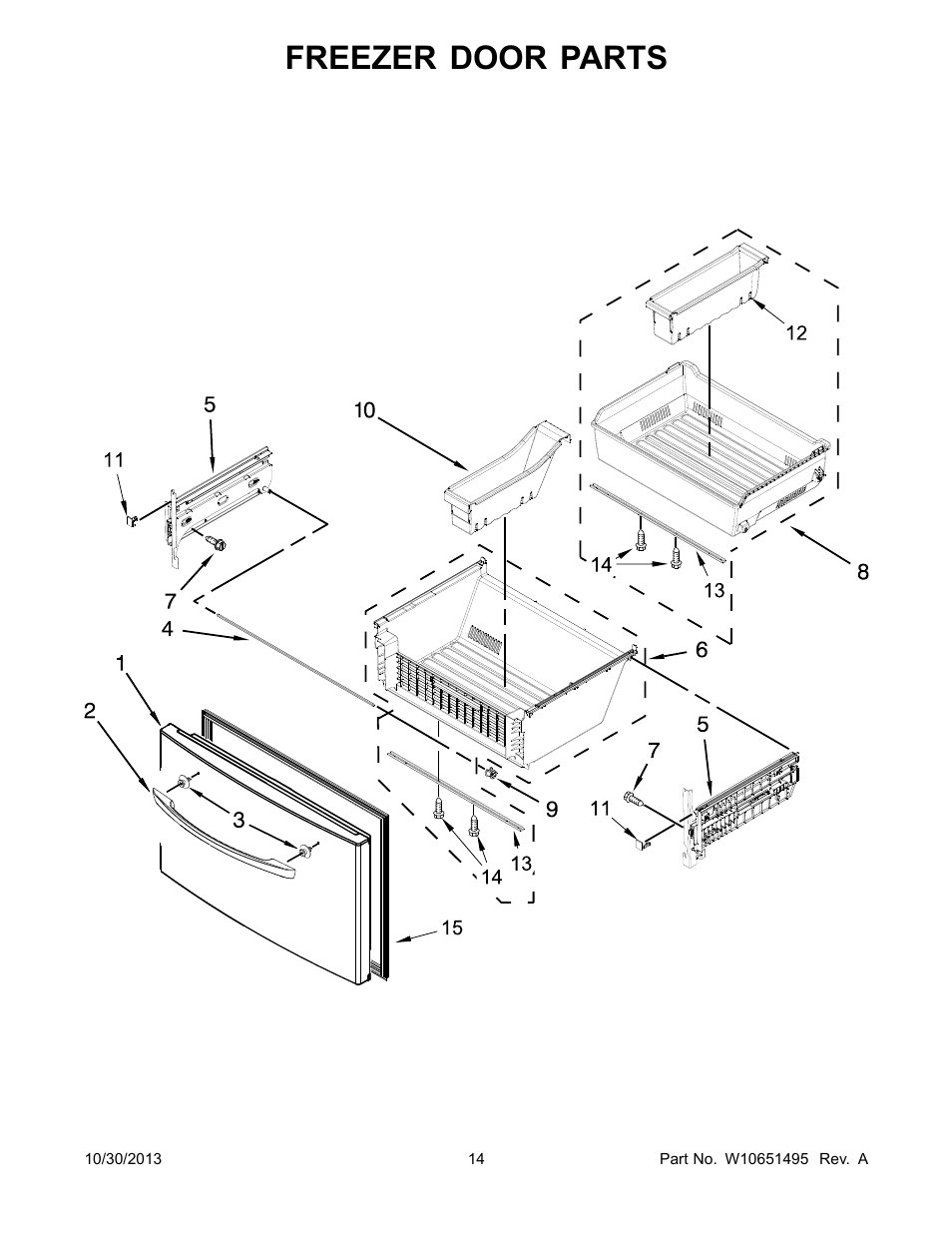 Freezer door, Freezer door parts | Whirlpool WRF736SDAM User Manual | Page 14 / 22