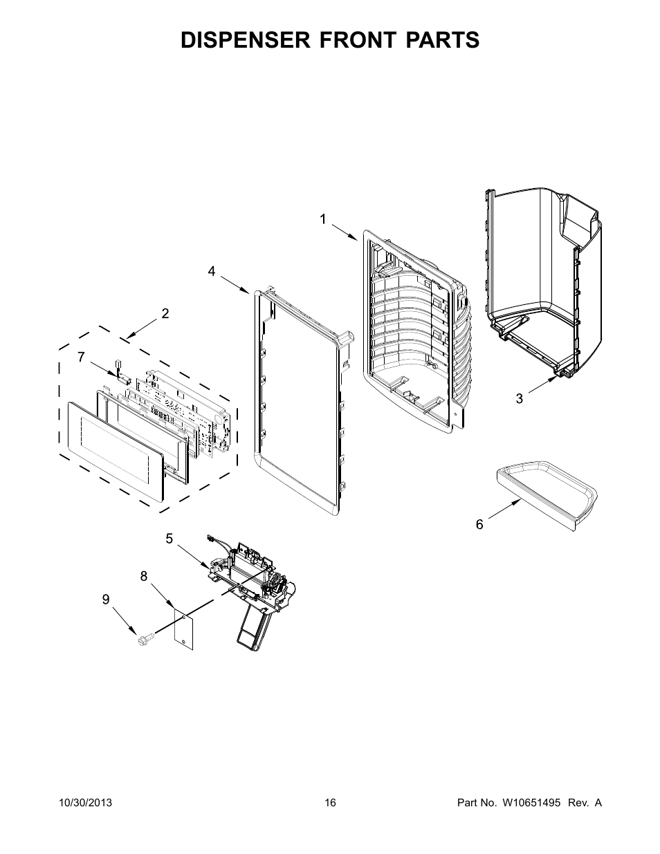 Dispenser front, Dispenser front parts | Whirlpool WRF736SDAM User Manual | Page 16 / 22