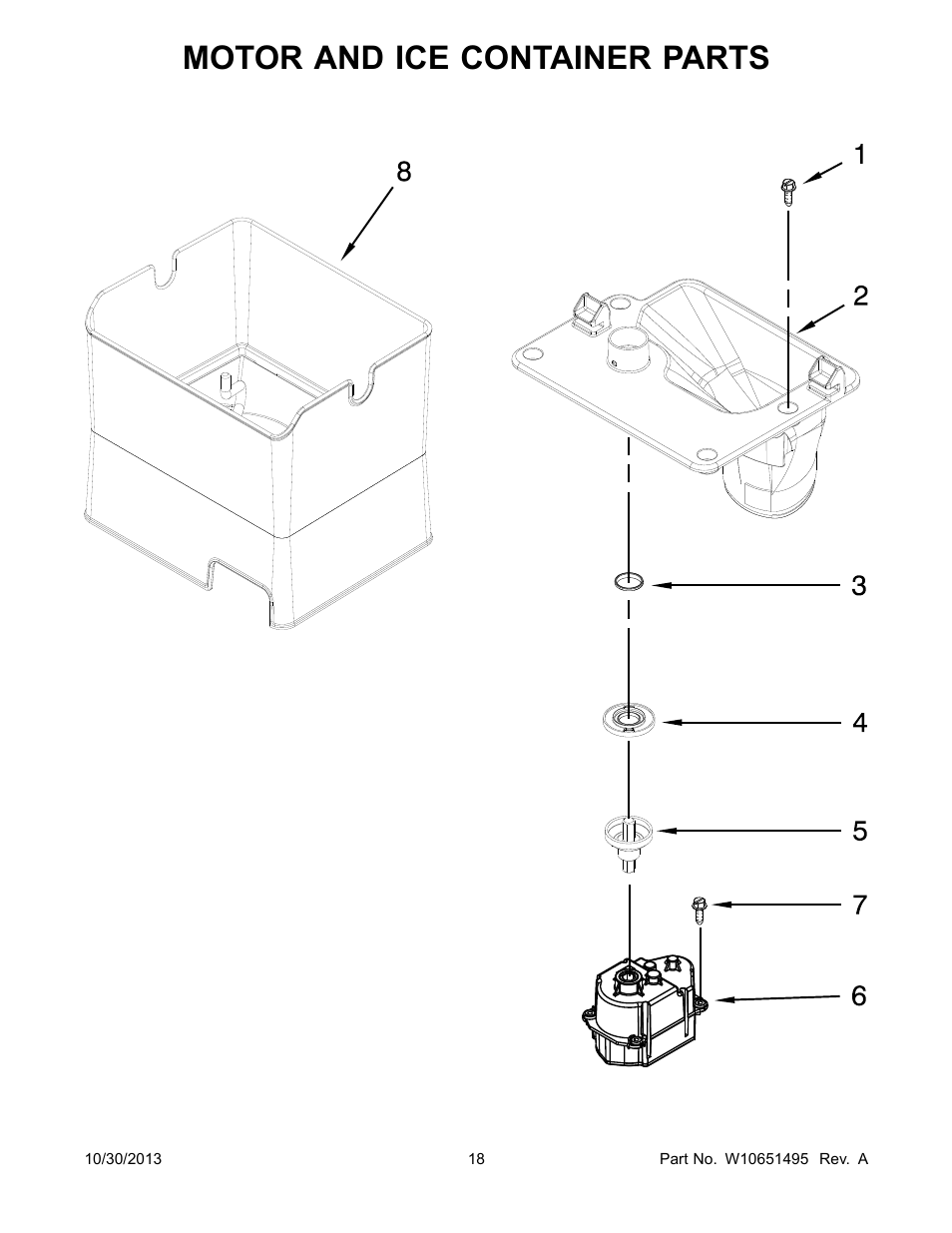 Motor and ice container, Motor and ice container parts | Whirlpool WRF736SDAM User Manual | Page 18 / 22