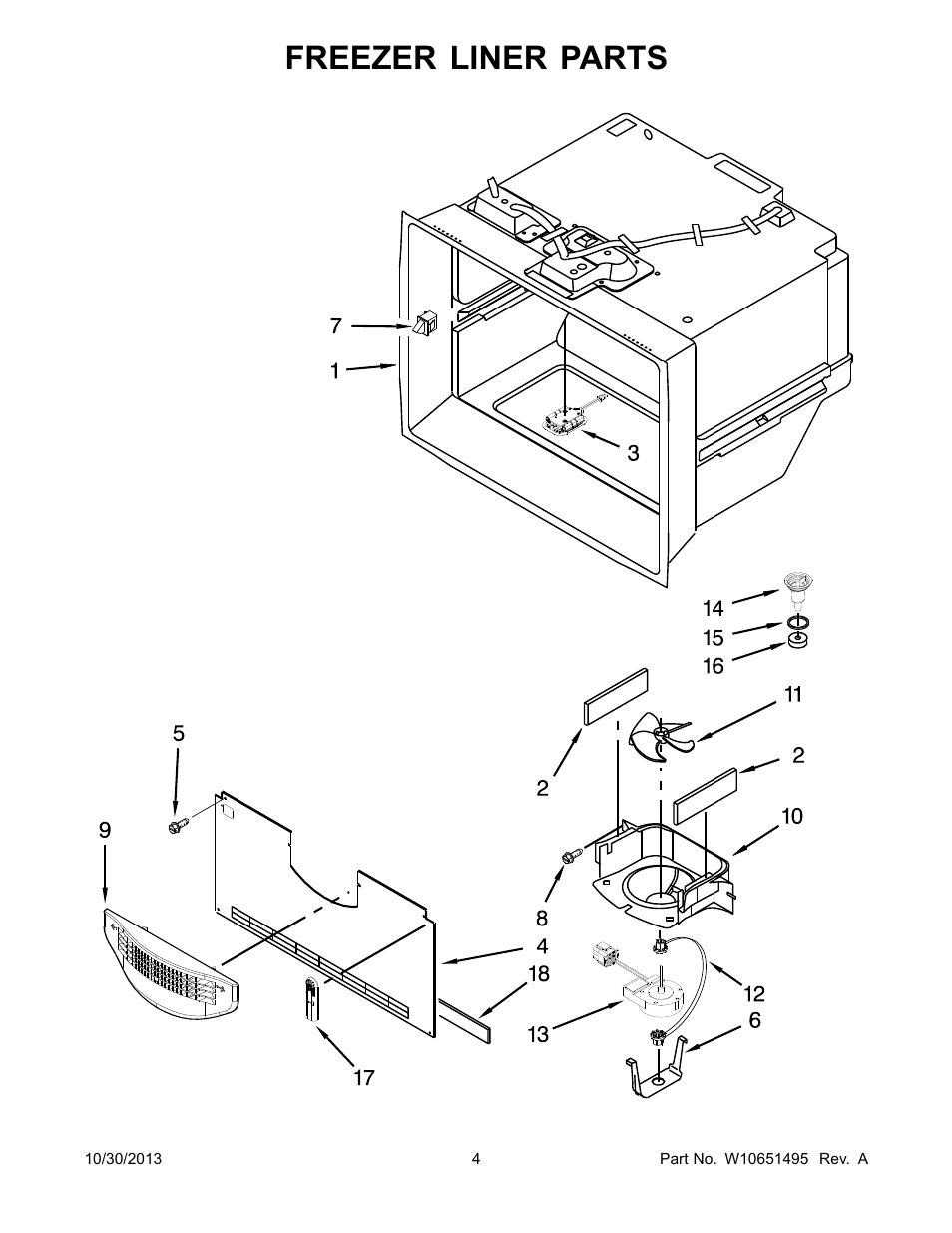 Freezer liner, Freezer liner parts | Whirlpool WRF736SDAM User Manual | Page 4 / 22