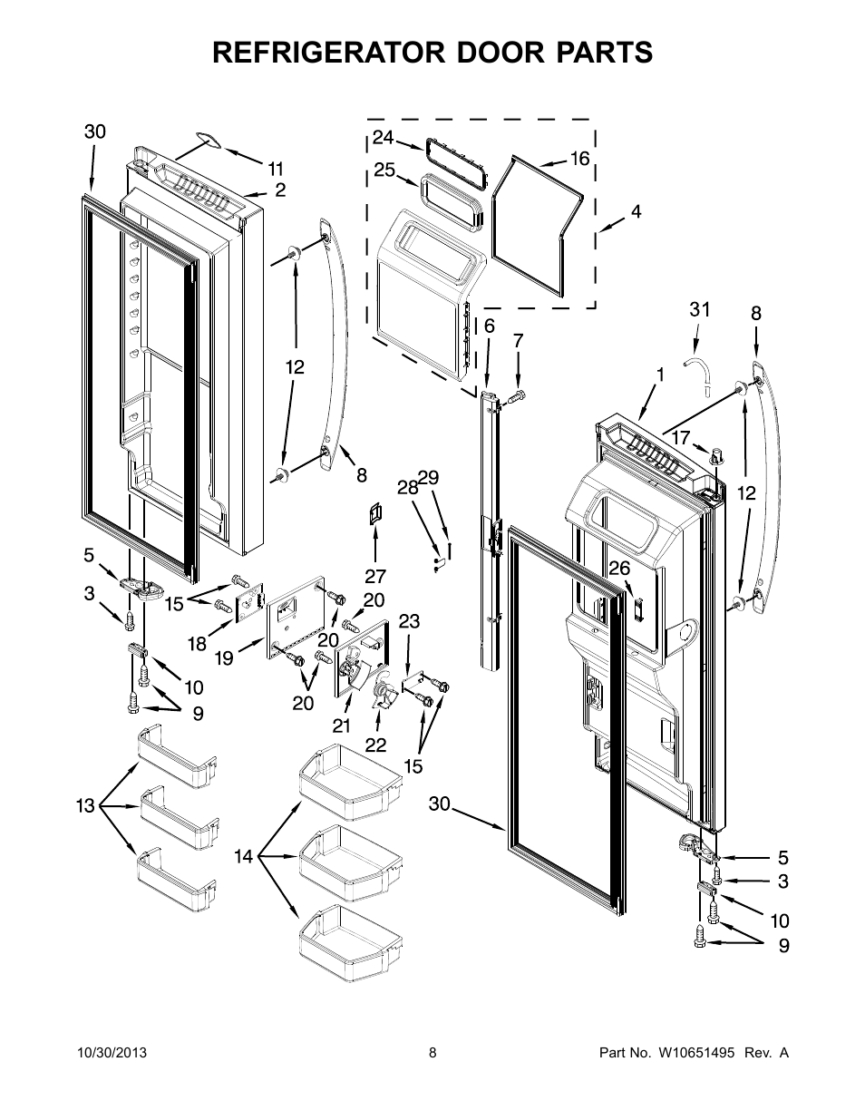 Refrigerator door, Refrigerator door parts | Whirlpool WRF736SDAM User Manual | Page 8 / 22