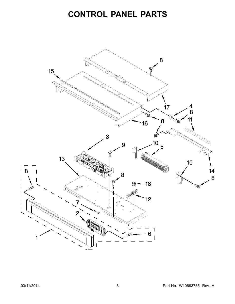Control panel, Control panel parts | Whirlpool WOS51EC7AS User Manual | Page 8 / 10