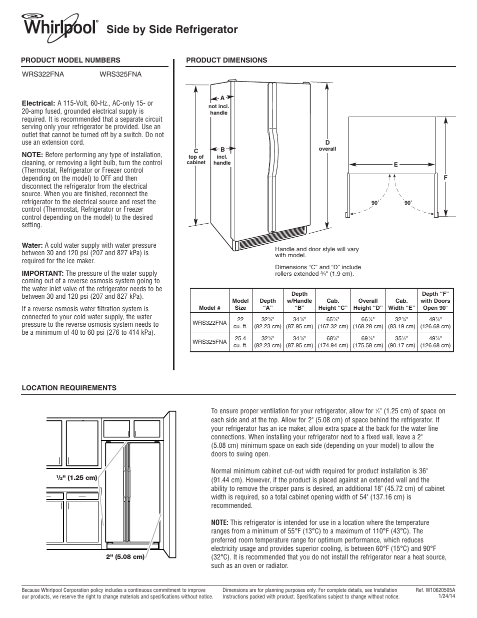 Whirlpool WRS325FNAM User Manual | 1 page