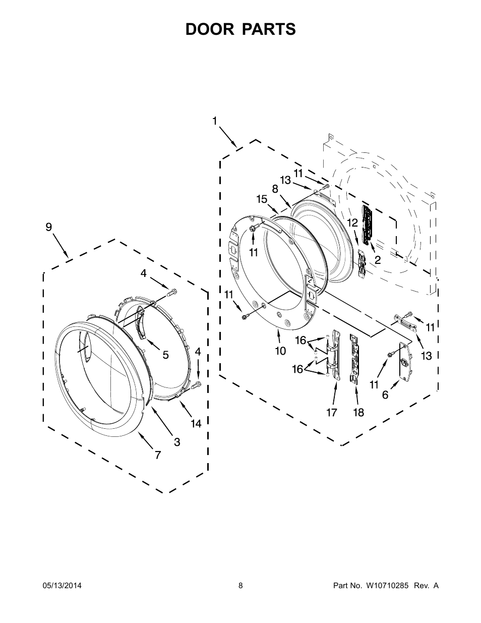 Door parts | Whirlpool WGD95HEDW User Manual | Page 8 / 12