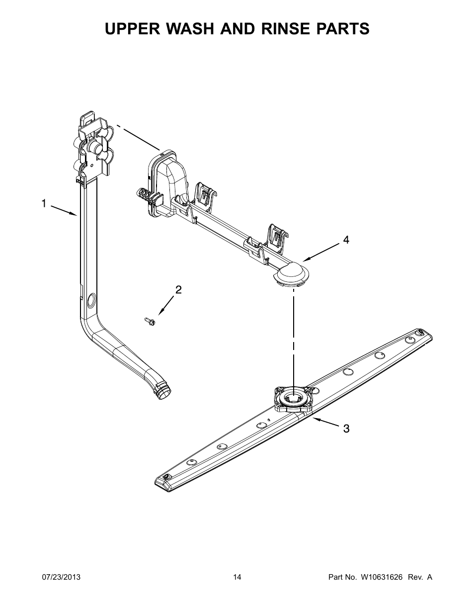 Upper wash and rinse, Upper wash and rinse parts | Whirlpool WDP350PAAB User Manual | Page 14 / 24