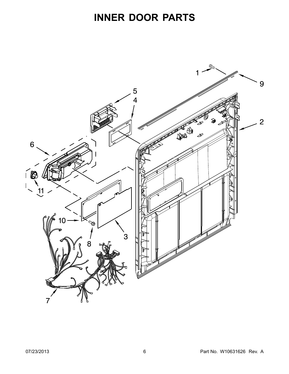 Inner door, Inner door parts | Whirlpool WDP350PAAB User Manual | Page 6 / 24
