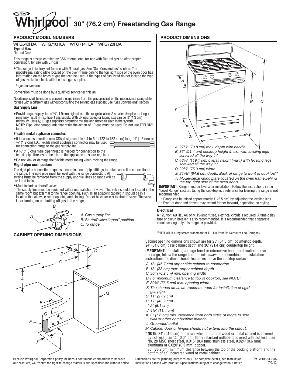 Whirlpool WFG540H0AS User Manual | 1 page