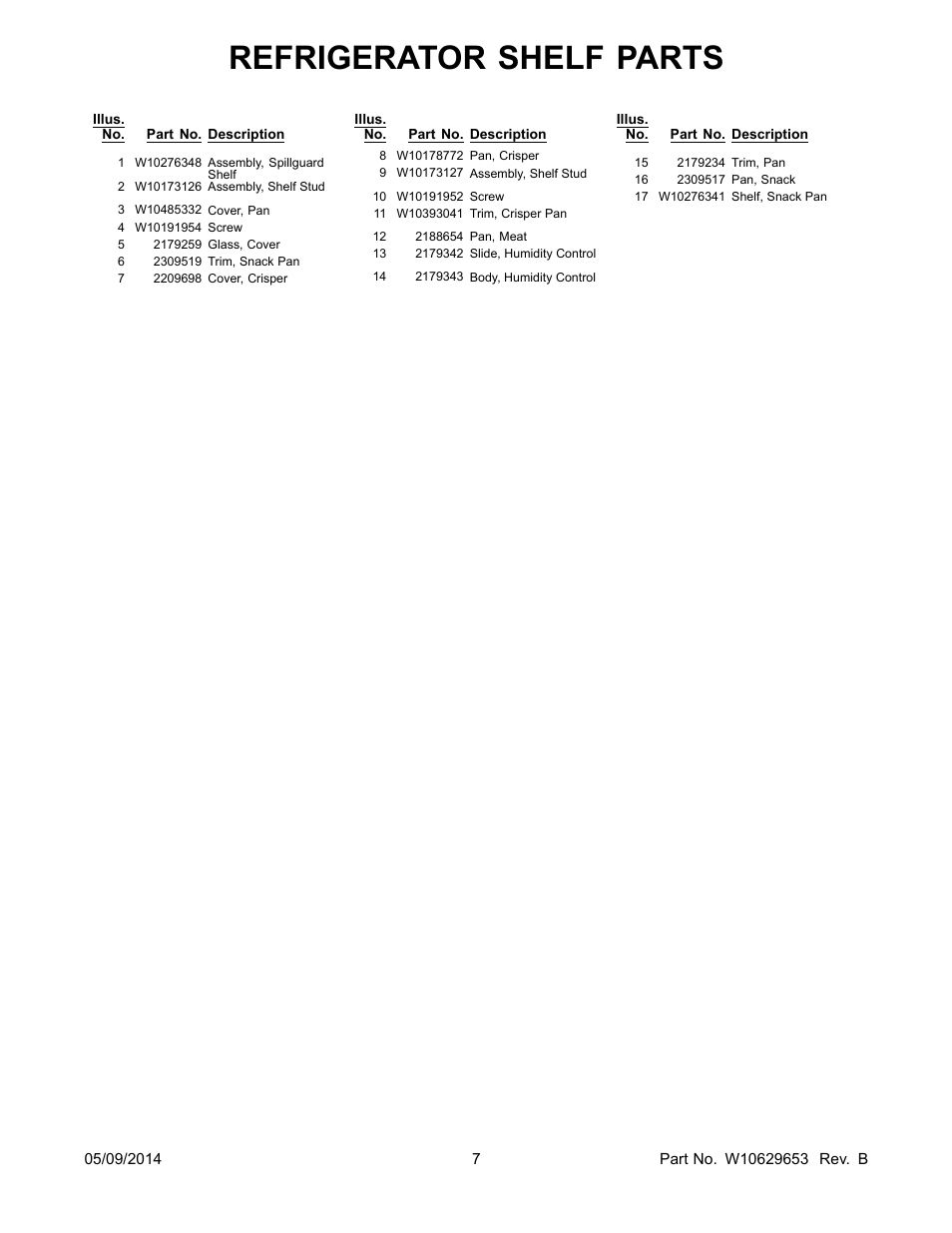 Refrigerator shelf parts | Whirlpool WRS322FNAM User Manual | Page 7 / 20