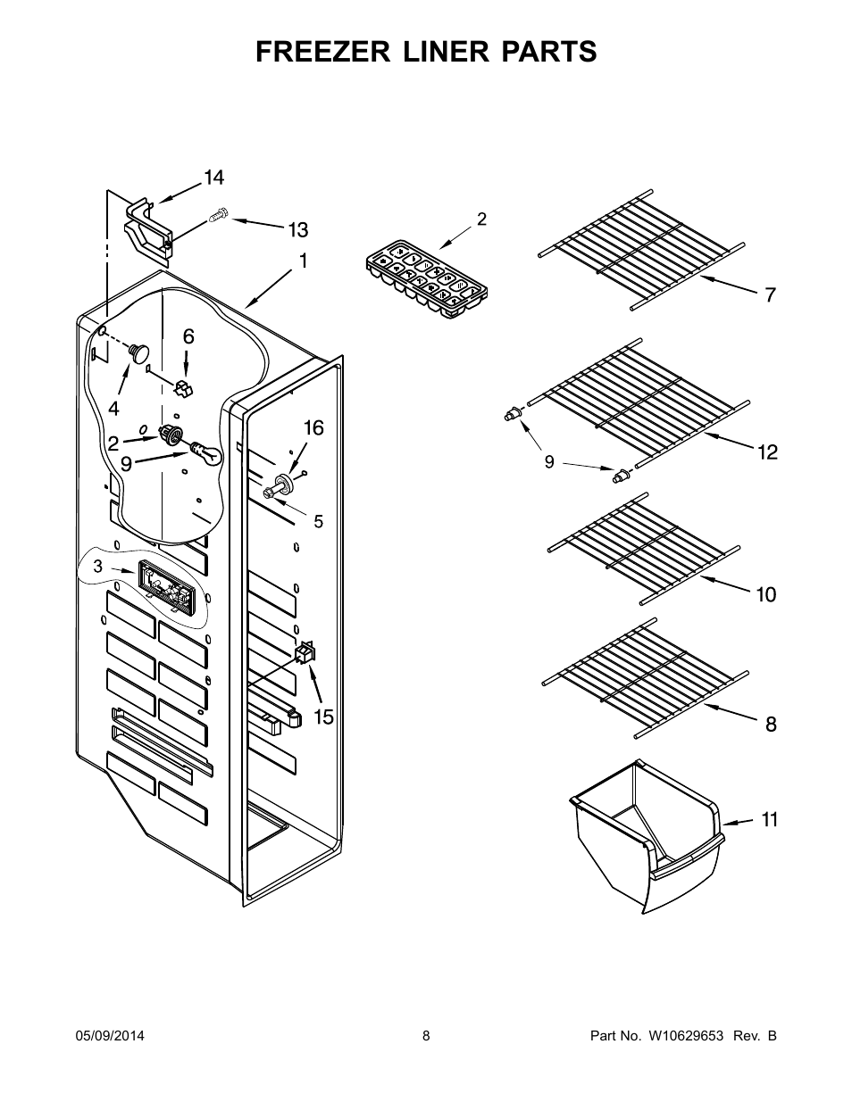 Freezer liner parts | Whirlpool WRS322FNAM User Manual | Page 8 / 20