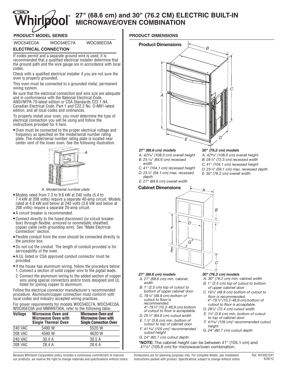 Whirlpool WOC54EC0AS User Manual | 1 page