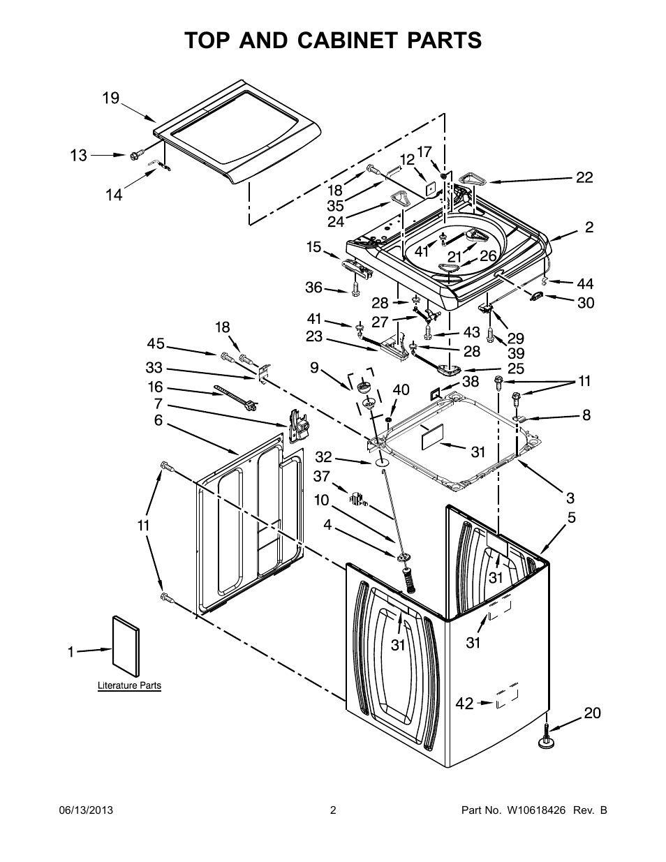 Top and cabinet, Top and cabinet parts | Whirlpool WTW8100BW User Manual | Page 2 / 10