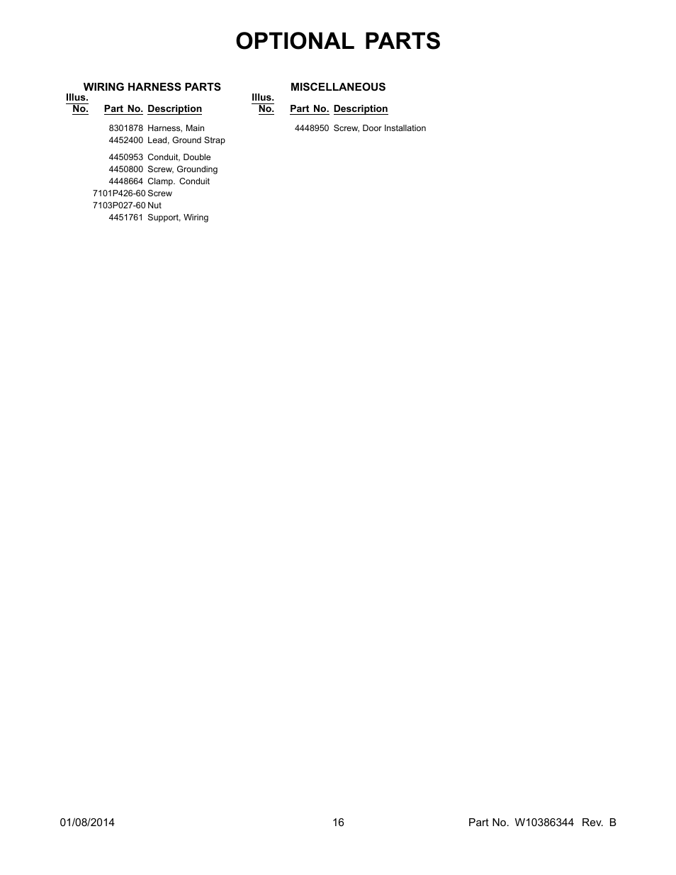 Optional, Optional parts | Whirlpool RBD245PRS User Manual | Page 16 / 16