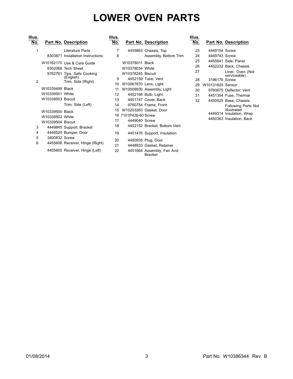 Literature, Lower oven parts | Whirlpool RBD245PRS User Manual | Page 3 / 16
