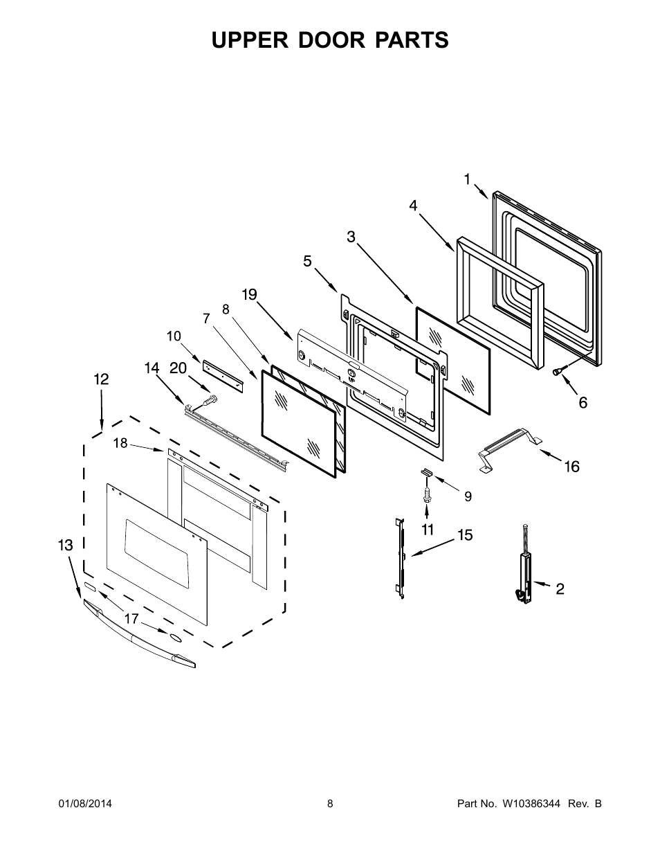 Upper door, Upper door parts | Whirlpool RBD245PRS User Manual | Page 8 / 16