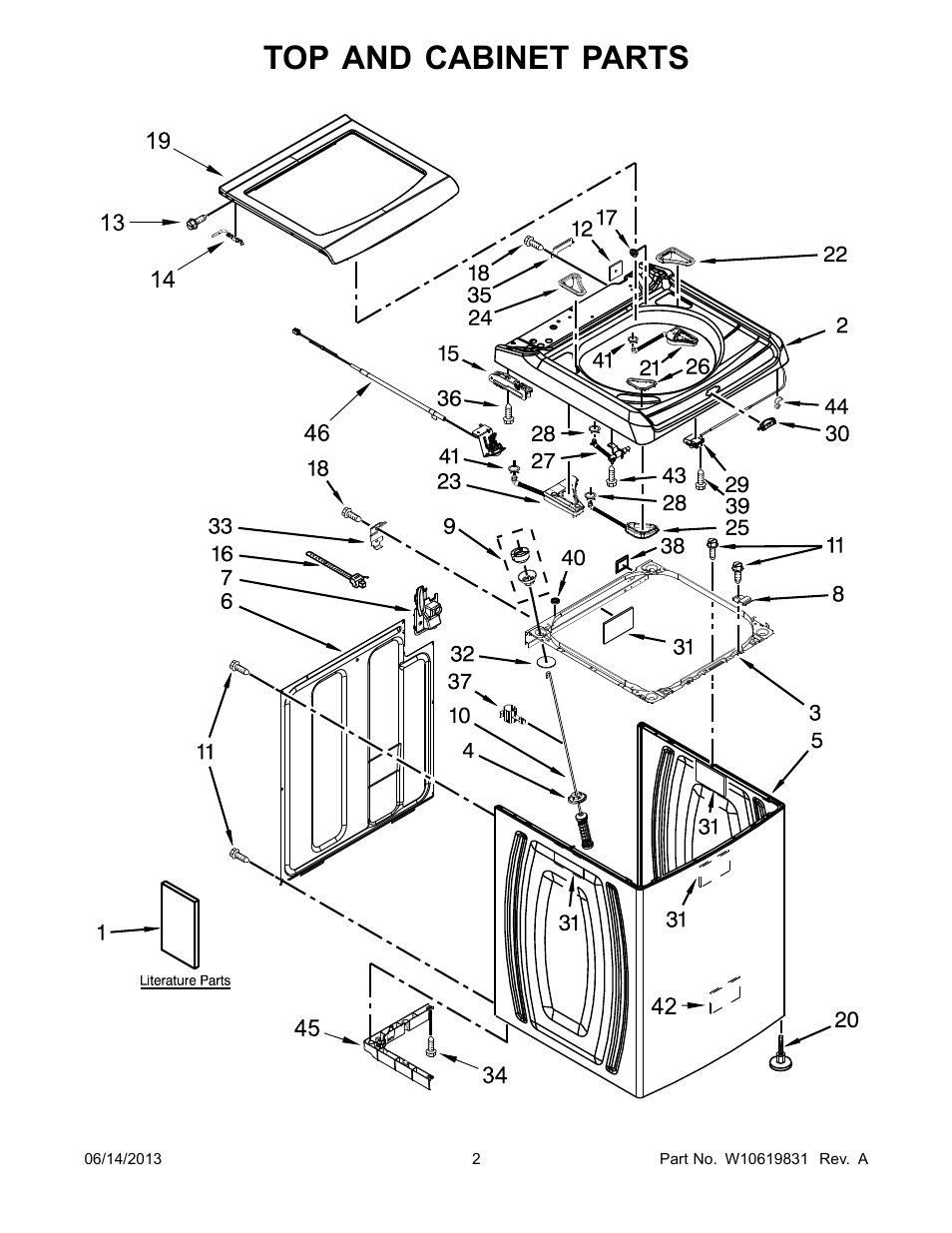 Top and cabinet, Top and cabinet parts | Whirlpool WTW8900BC User Manual | Page 2 / 10