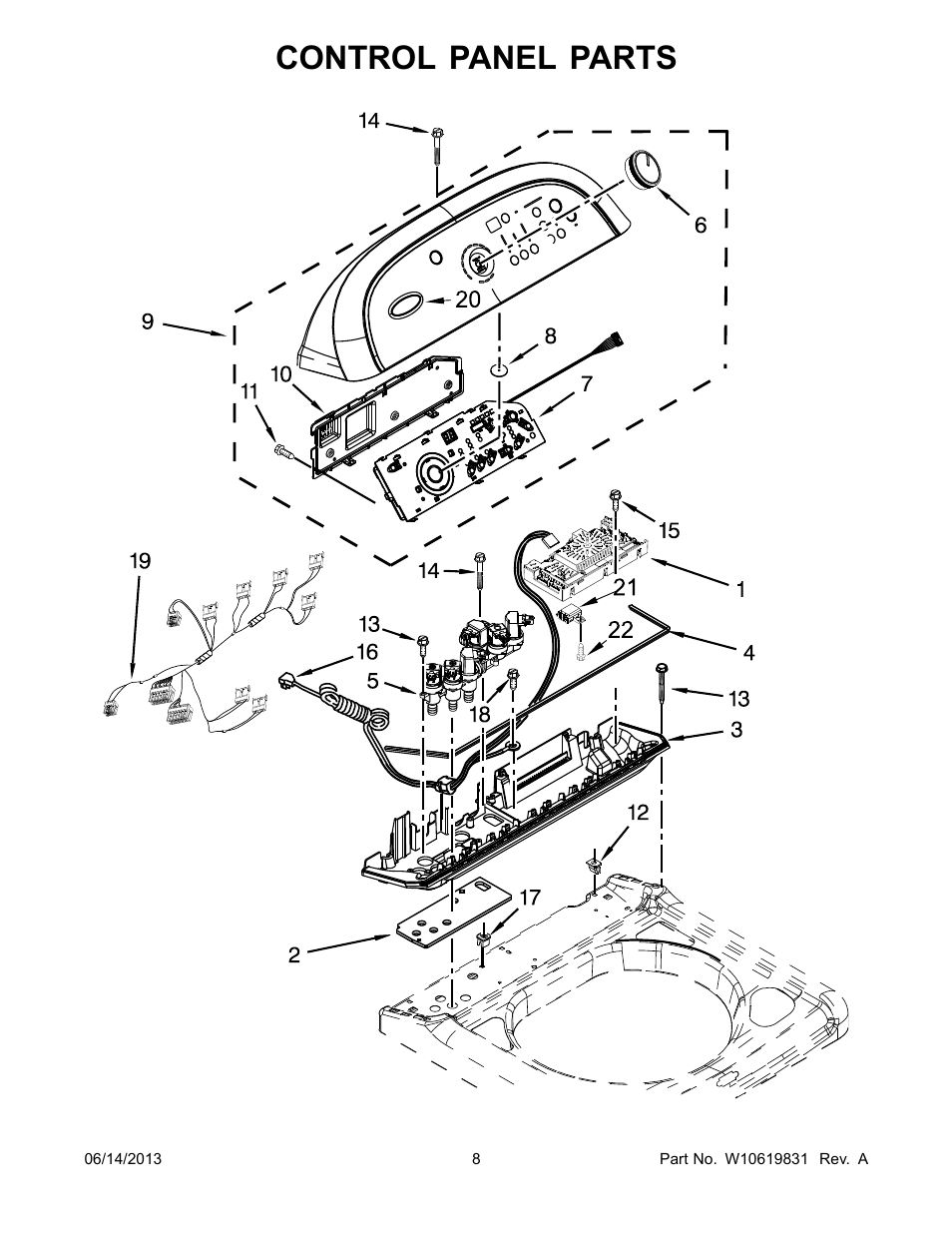Control panel, Control panel parts | Whirlpool WTW8900BC User Manual | Page 8 / 10