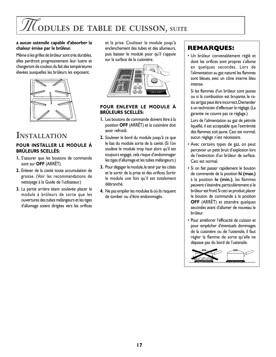 Odules, Table, Cuisson | Whirlpool A341W User Manual | Page 18 / 36