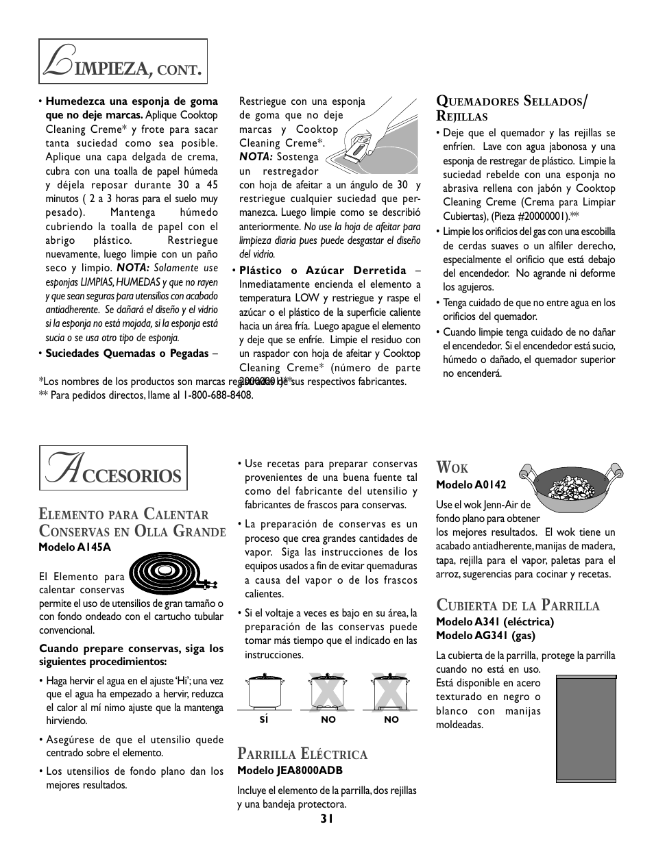 Ccesorios, Impieza | Whirlpool A341W User Manual | Page 32 / 36