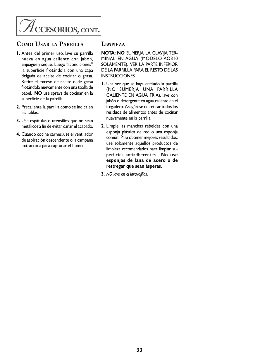 Ccesorios | Whirlpool A341W User Manual | Page 34 / 36