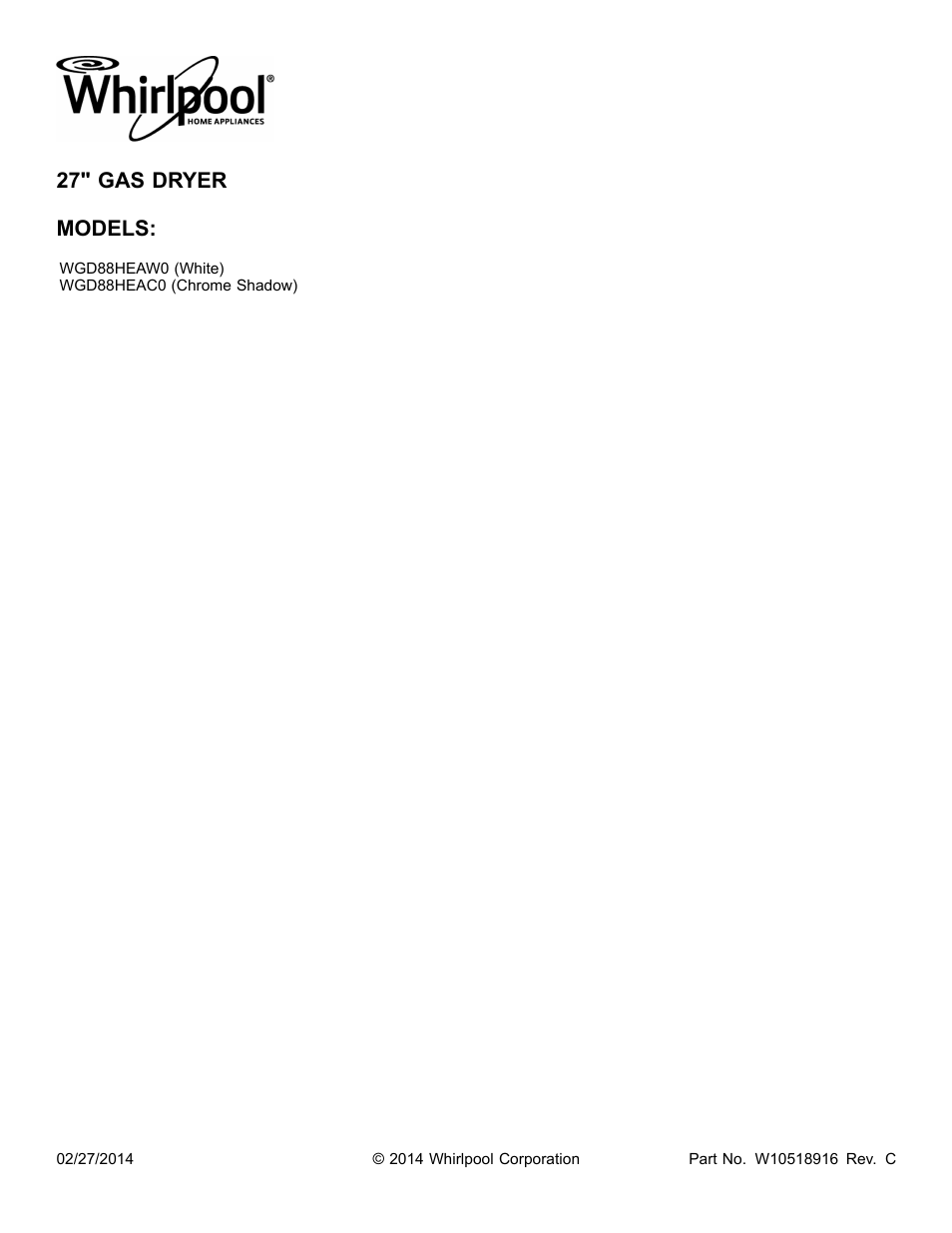 Whirlpool WGD88HEAW User Manual | 12 pages