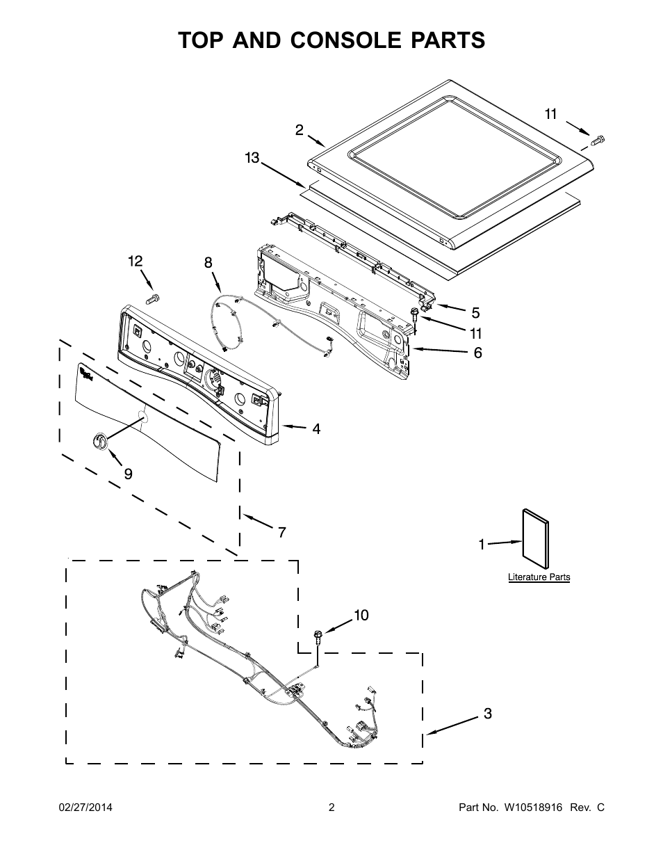 Top and console parts | Whirlpool WGD88HEAW User Manual | Page 2 / 12