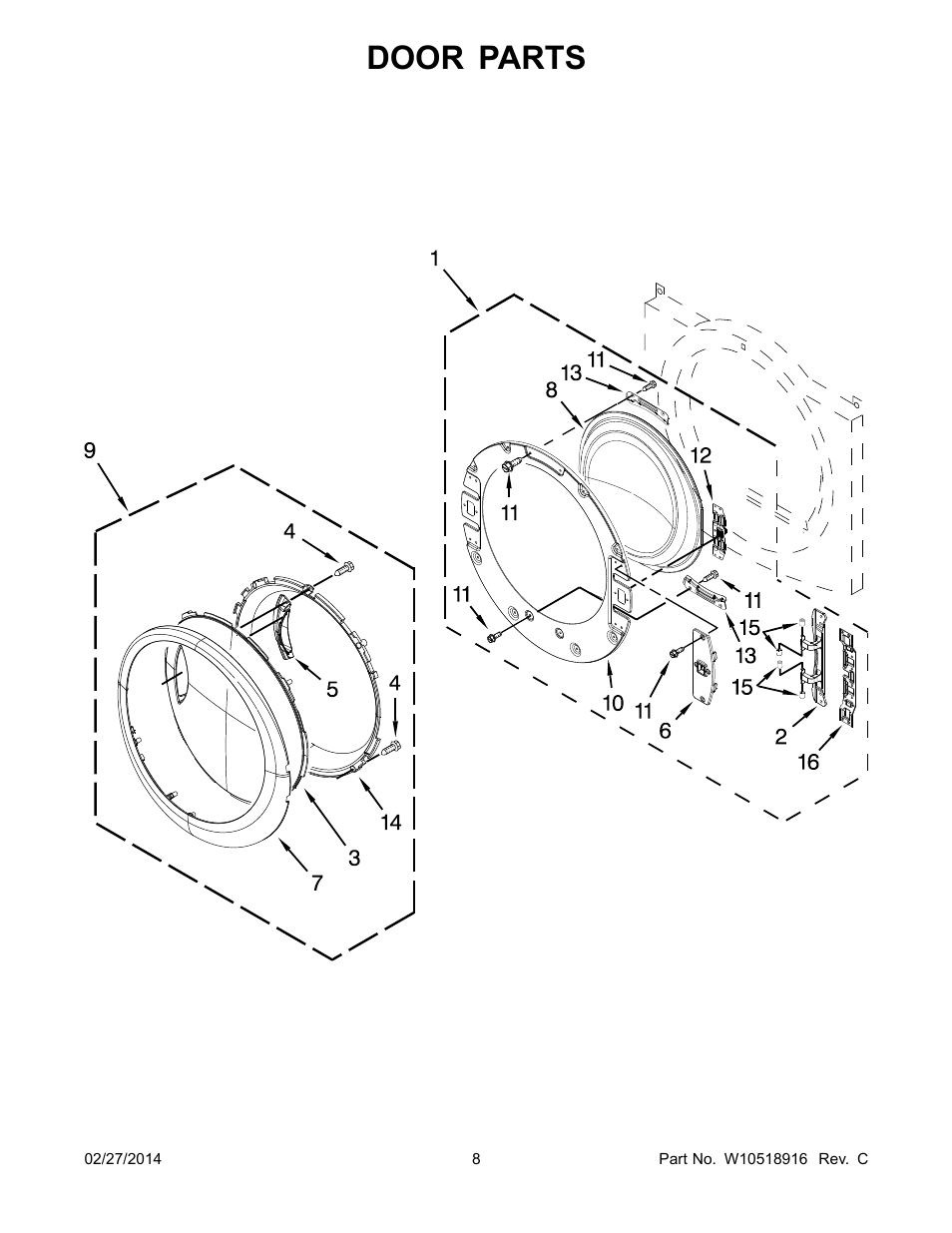 Door parts | Whirlpool WGD88HEAW User Manual | Page 8 / 12