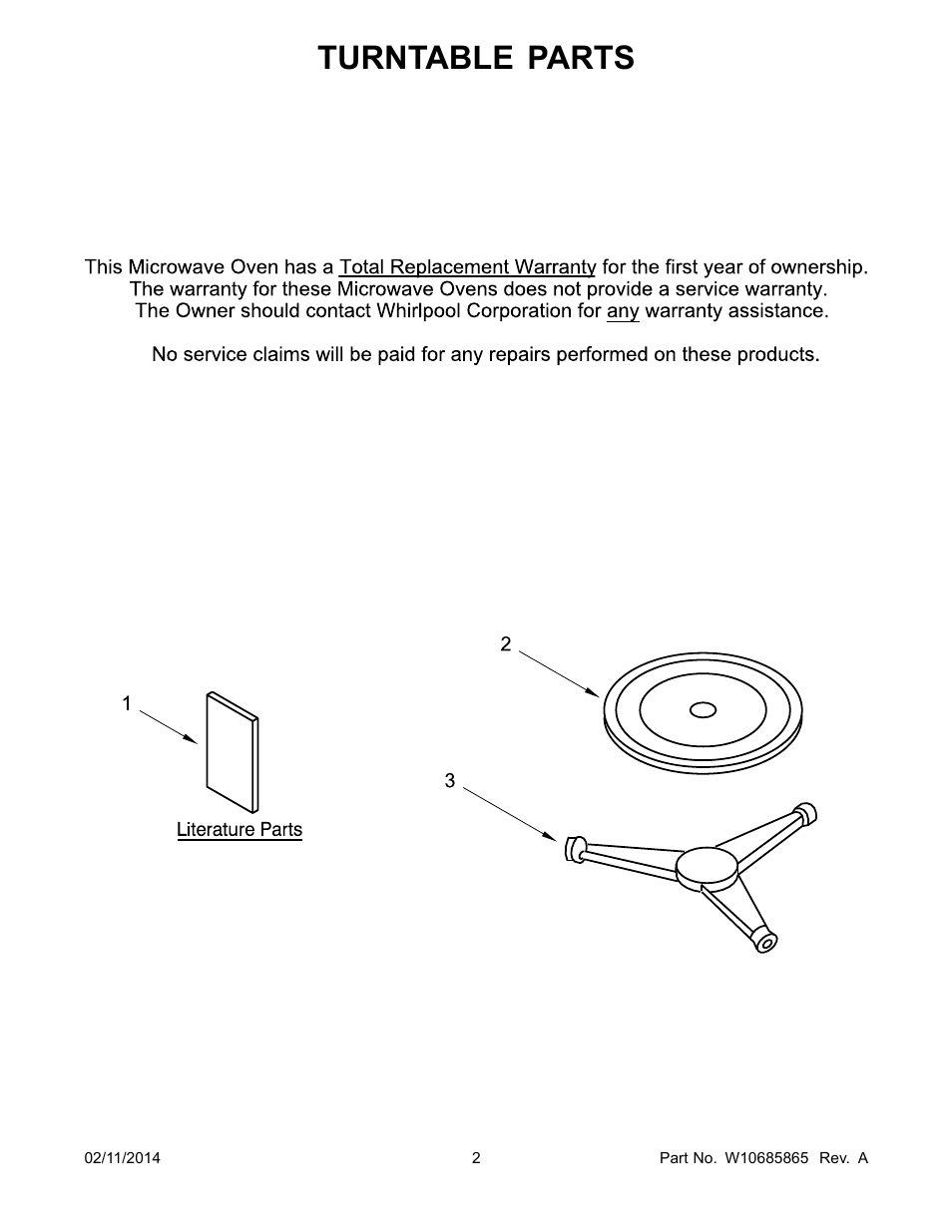 Turntable parts | Whirlpool WMC10007AW User Manual | Page 2 / 3