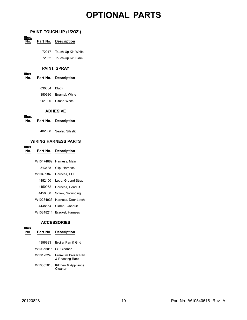 Optional, Optional parts | Whirlpool WOS92EC0AS User Manual | Page 10 / 10