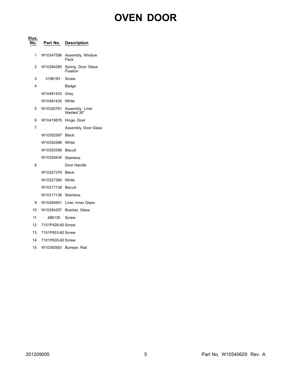 Oven door | Whirlpool WOS51EC0AS User Manual | Page 5 / 10