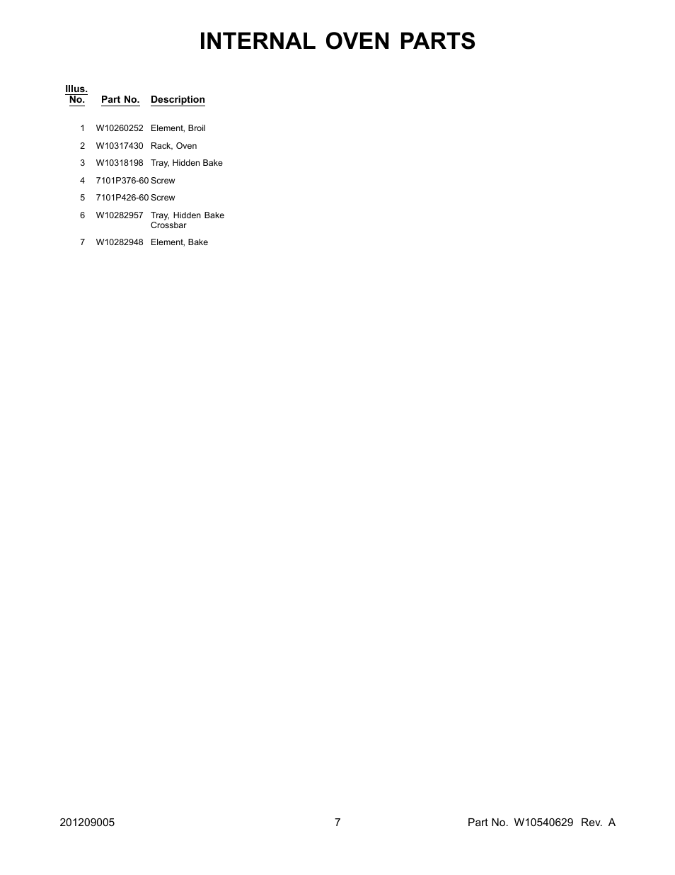 Internal oven parts | Whirlpool WOS51EC0AS User Manual | Page 7 / 10