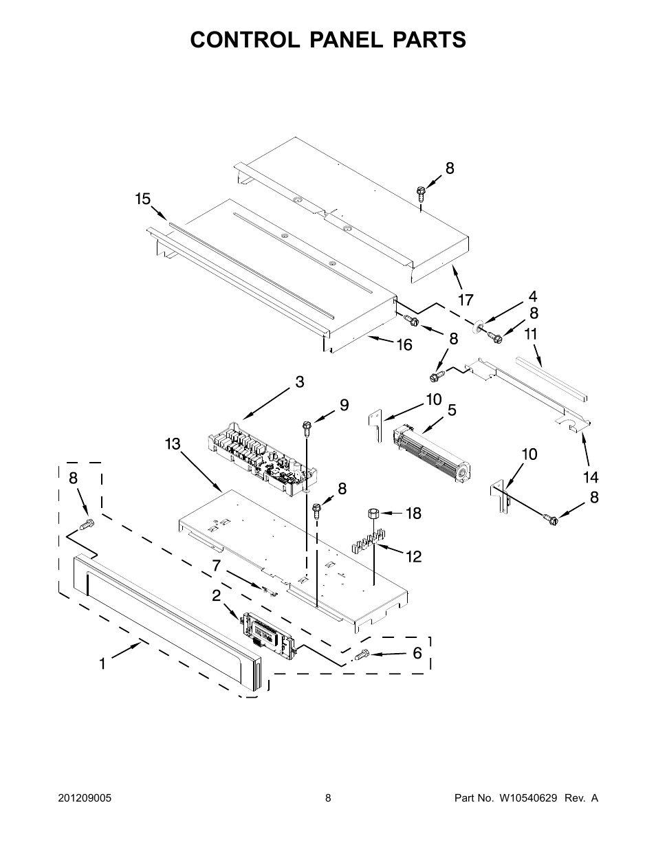 Control panel, Control panel parts | Whirlpool WOS51EC0AS User Manual | Page 8 / 10