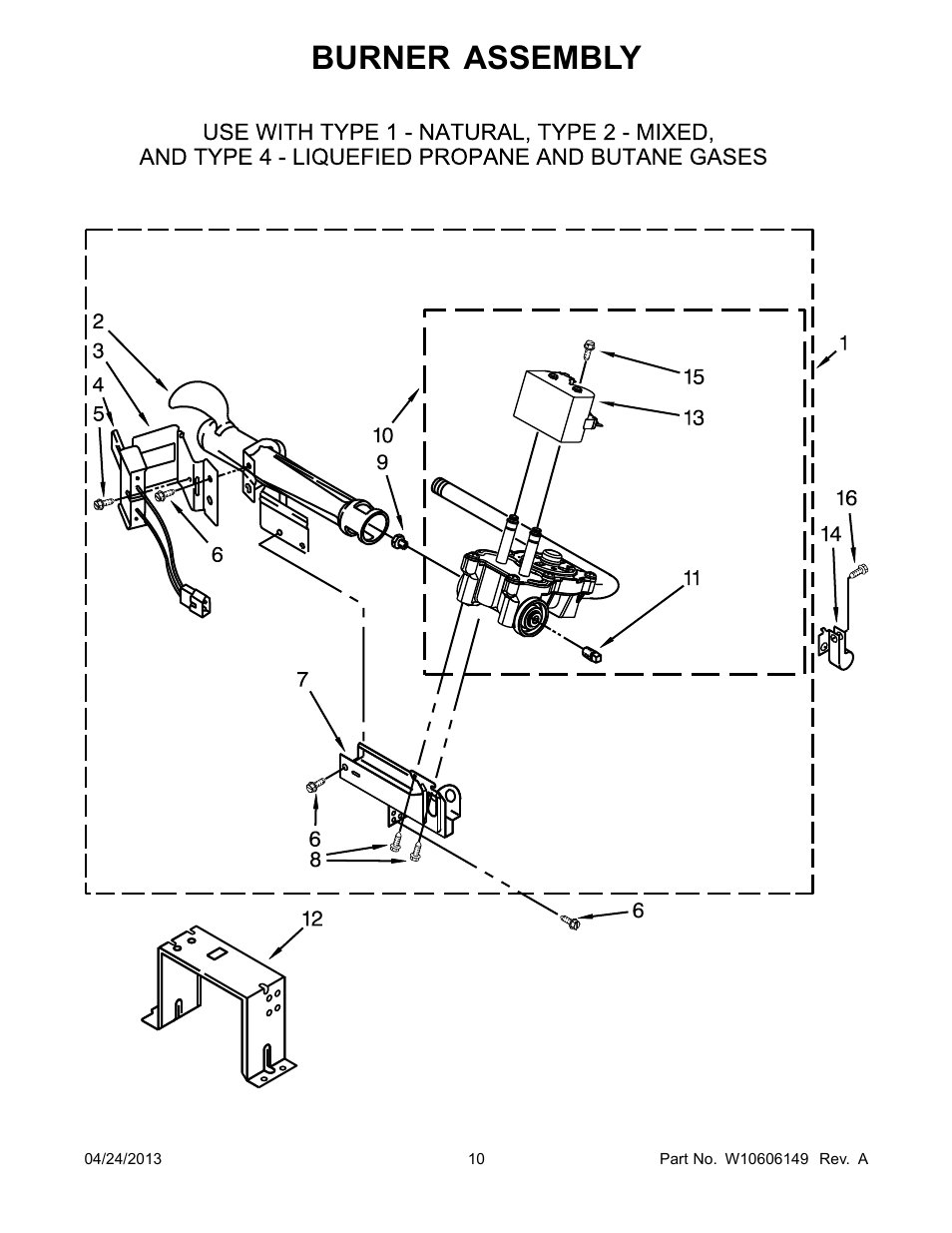 Burner assembly | Whirlpool WGD80HEBW User Manual | Page 10 / 12