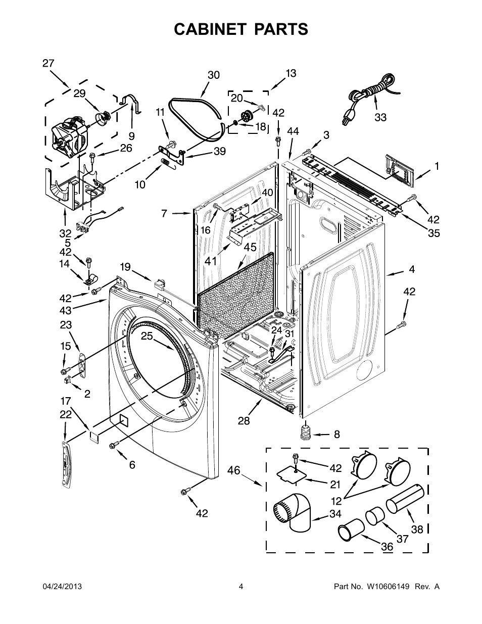 Cabinet, Cabinet parts | Whirlpool WGD80HEBW User Manual | Page 4 / 12