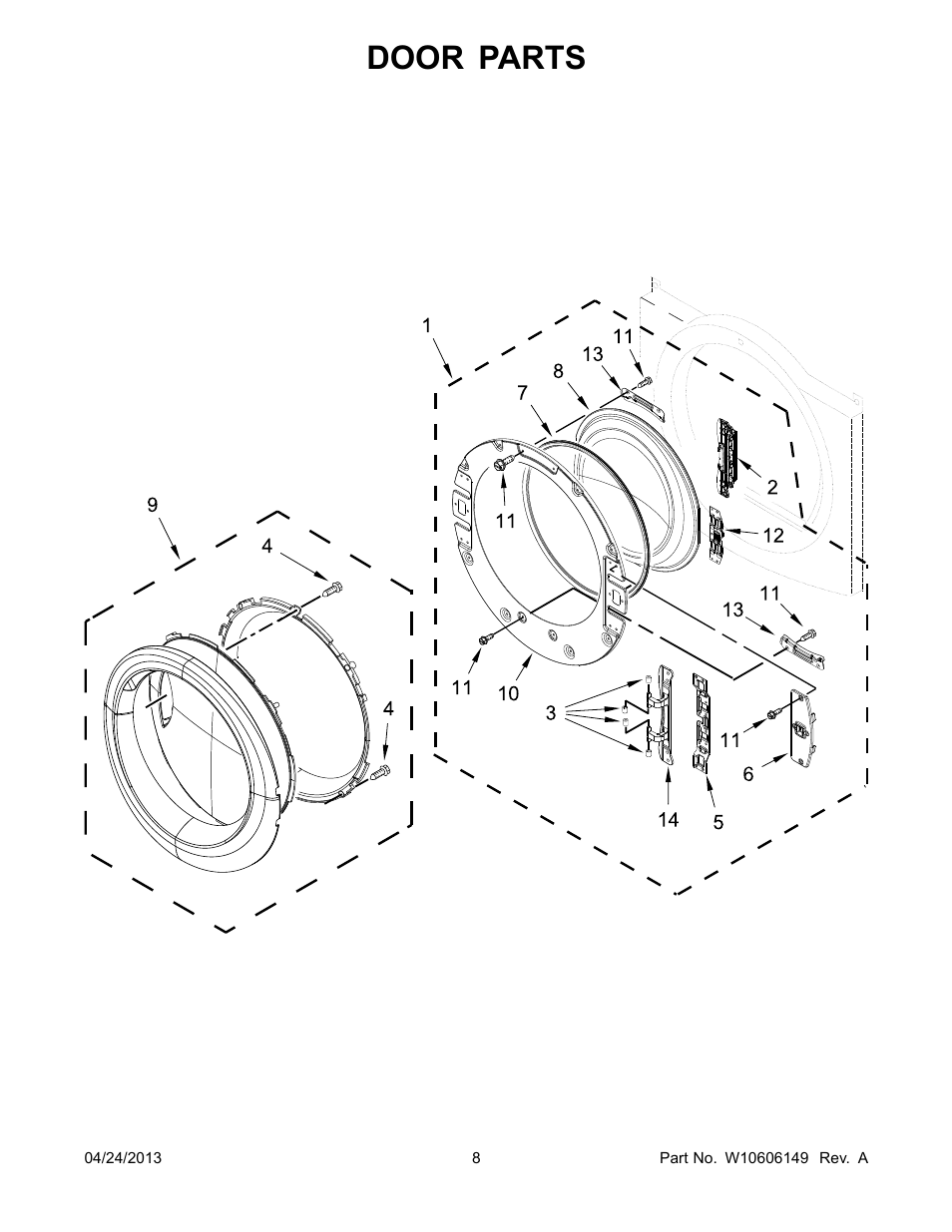 Door, Door parts | Whirlpool WGD80HEBW User Manual | Page 8 / 12