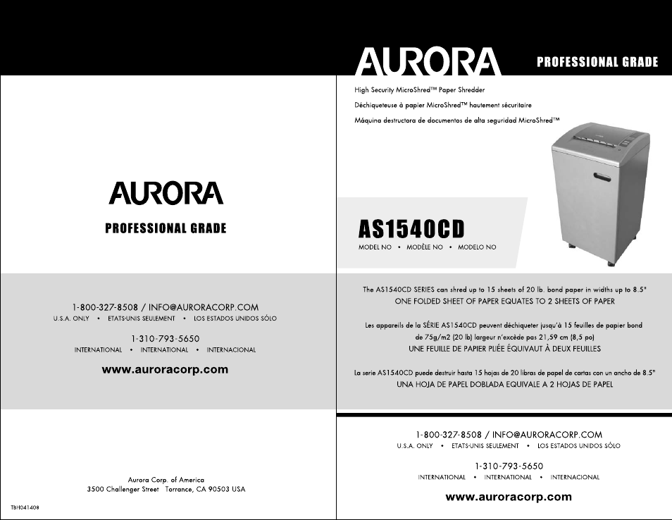 Aurora AS1540CD User Manual | 8 pages
