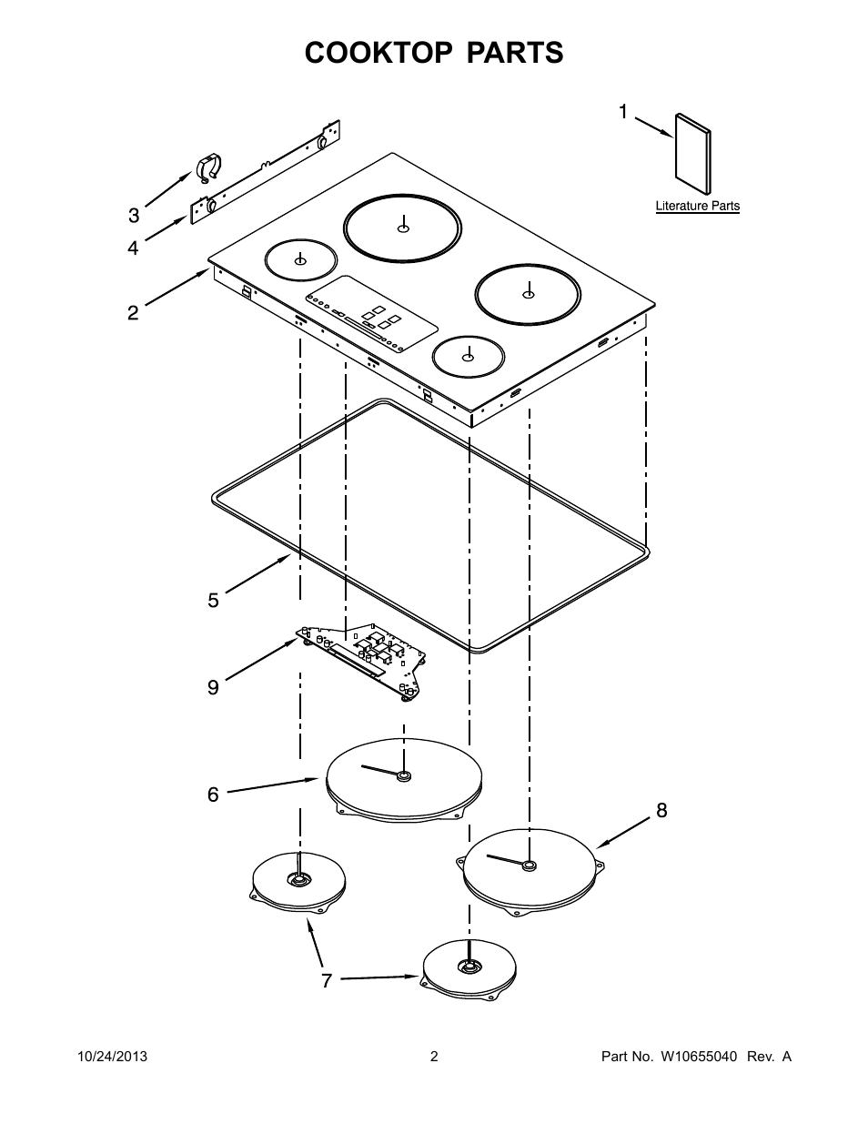 Cooktop, Cooktop parts | Whirlpool GCI3061XB User Manual | Page 2 / 5