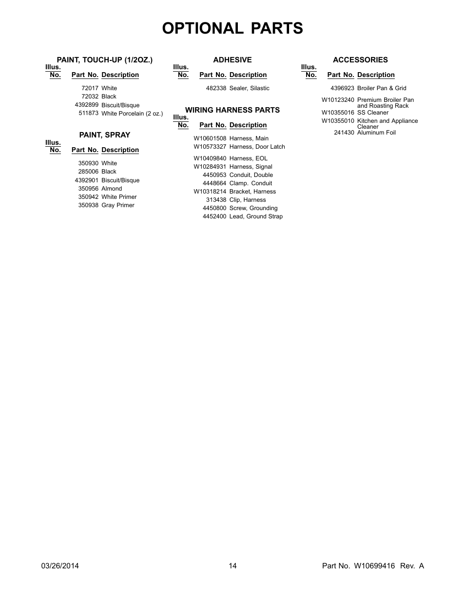 Optional parts | Whirlpool WOD51EC7AS User Manual | Page 14 / 14