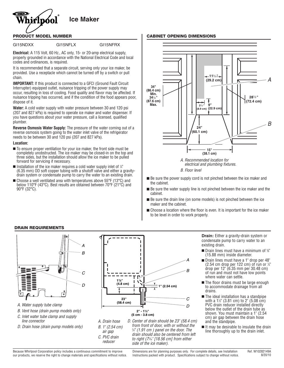 Whirlpool GI15NFLXS User Manual | 1 page