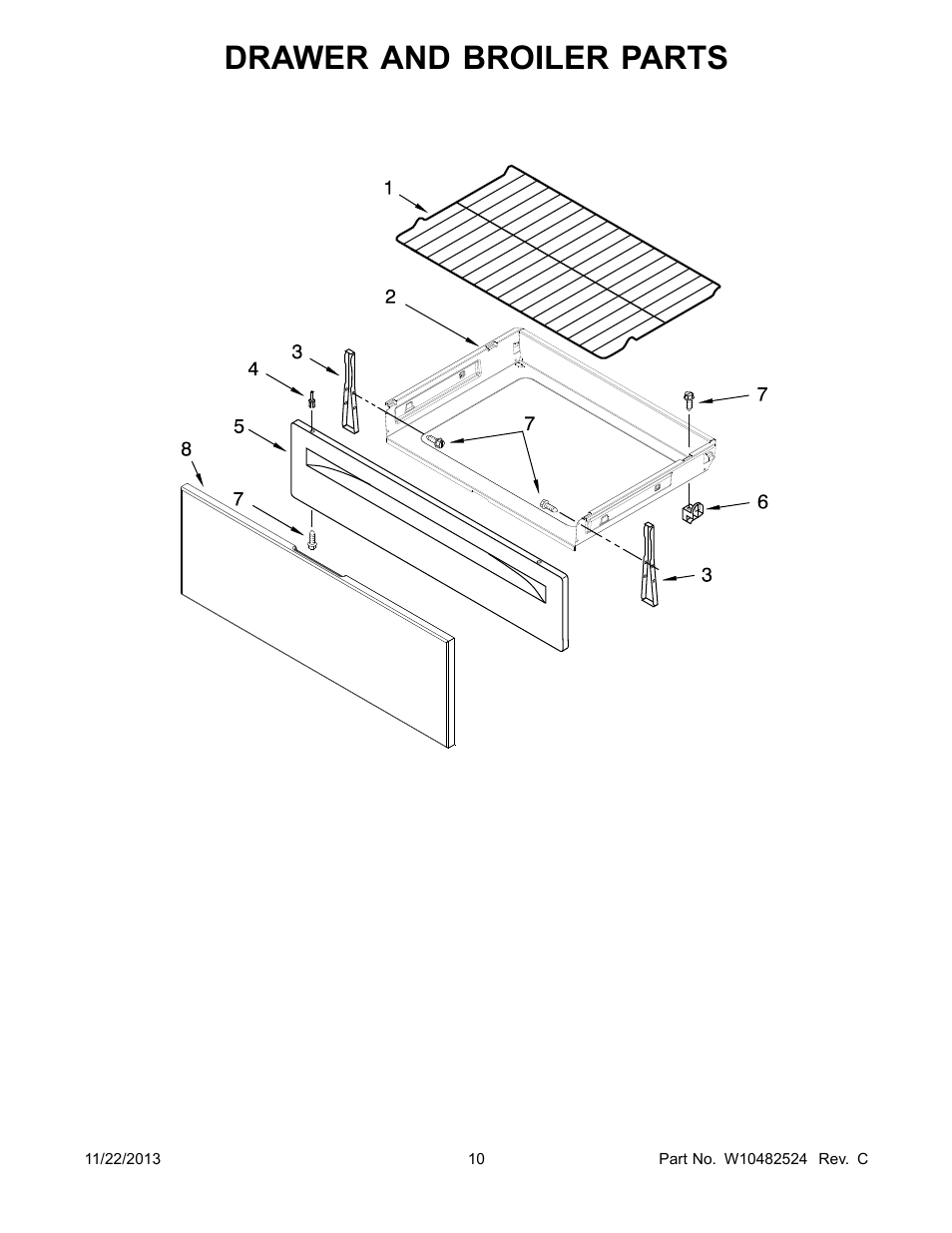 Drawer and broiler, Drawer and broiler parts | Whirlpool WFC310S0AS User Manual | Page 10 / 12