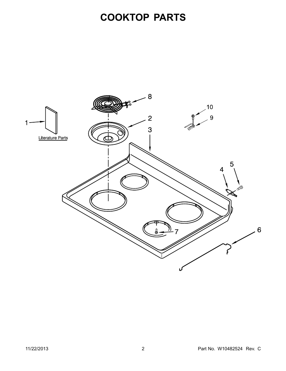 Cooktop, Cooktop parts | Whirlpool WFC310S0AS User Manual | Page 2 / 12