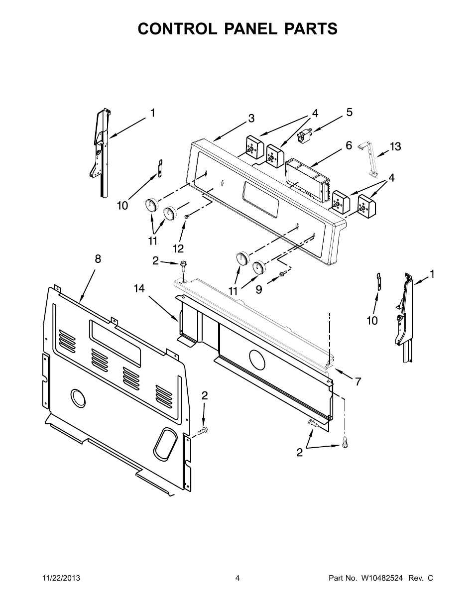 Control panel, Control panel parts | Whirlpool WFC310S0AS User Manual | Page 4 / 12