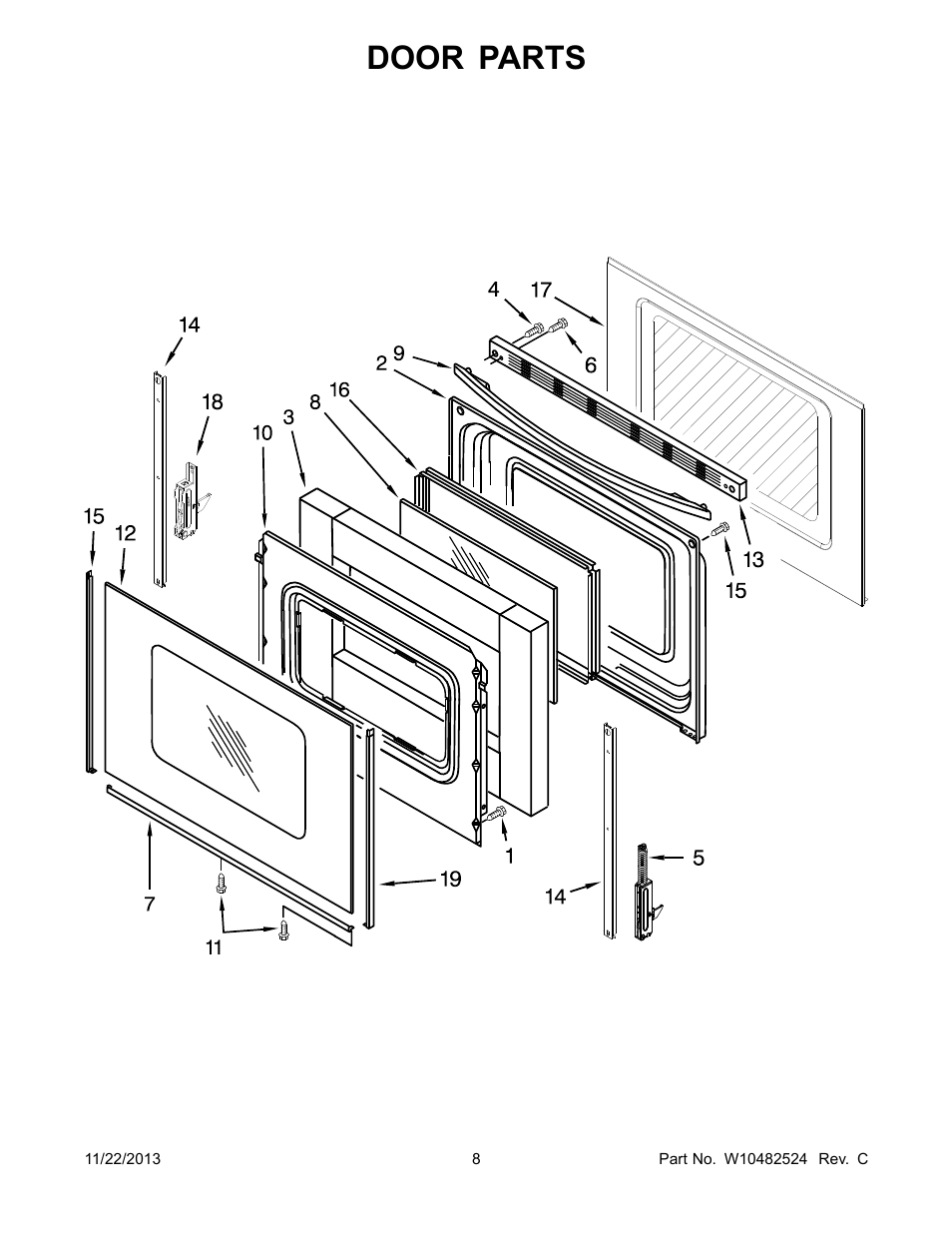 Door, Door parts | Whirlpool WFC310S0AS User Manual | Page 8 / 12