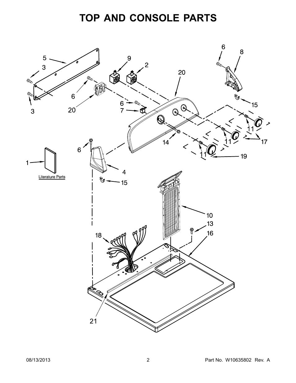 Top and console, Top and console parts | Whirlpool WED4800BQ User Manual | Page 2 / 8