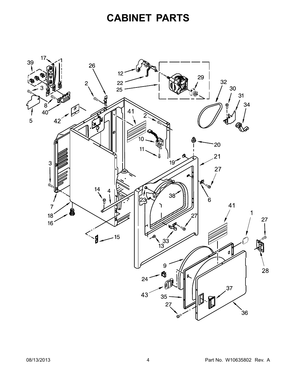 Cabinet, Cabinet parts | Whirlpool WED4800BQ User Manual | Page 4 / 8