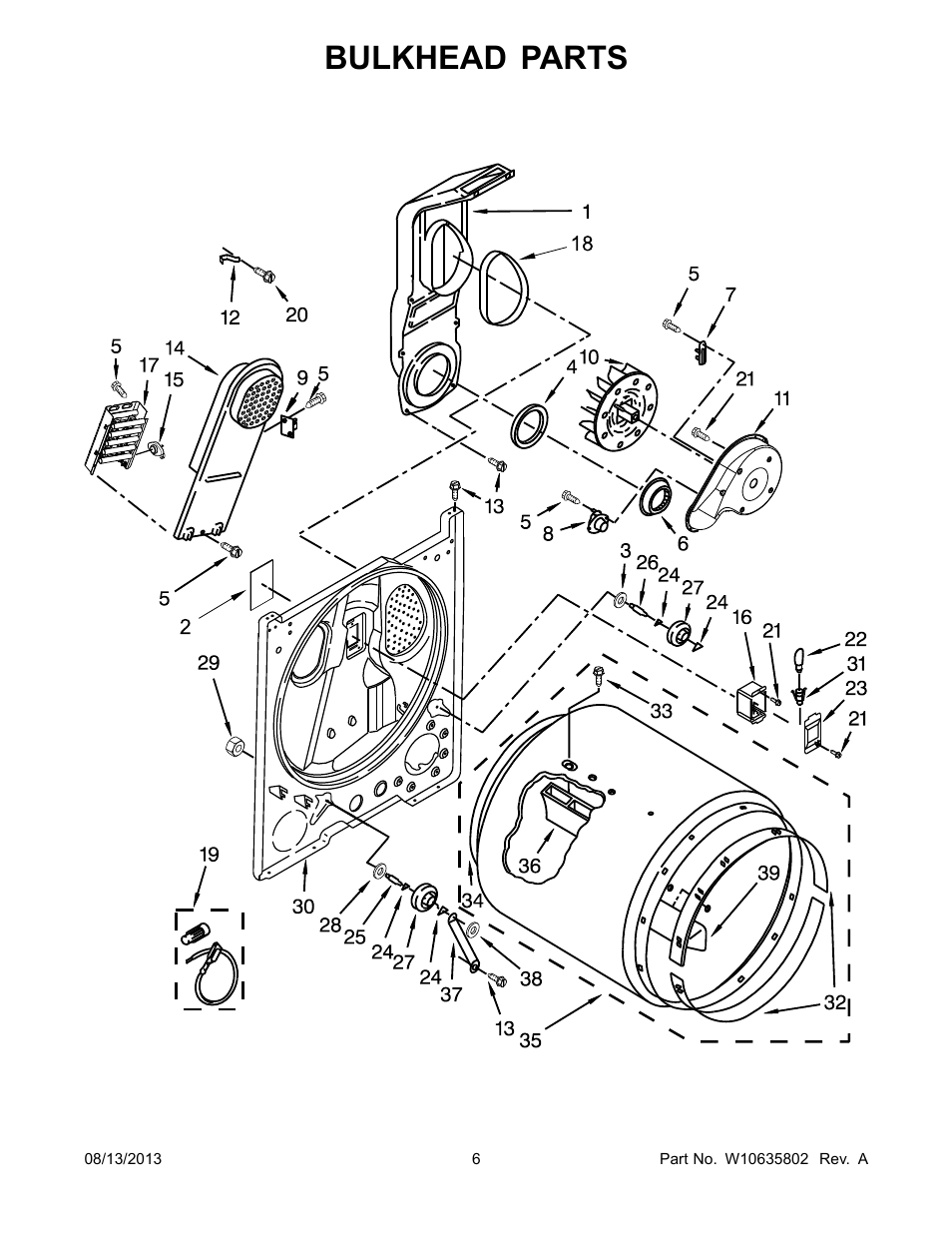 Bulkhead, Bulkhead parts | Whirlpool WED4800BQ User Manual | Page 6 / 8