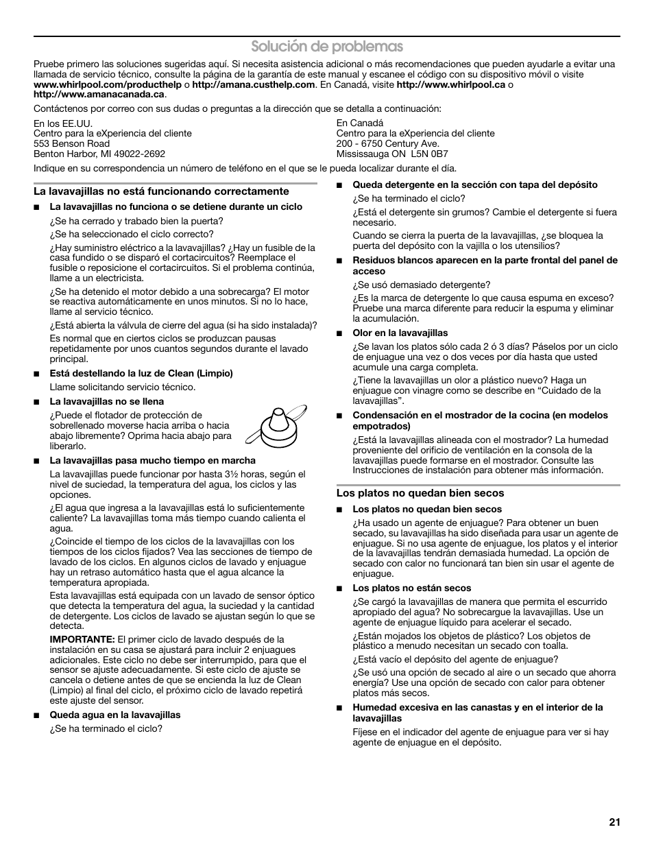 Solución de problemas | Whirlpool WDP350PAAB User Manual | Page 21 / 36