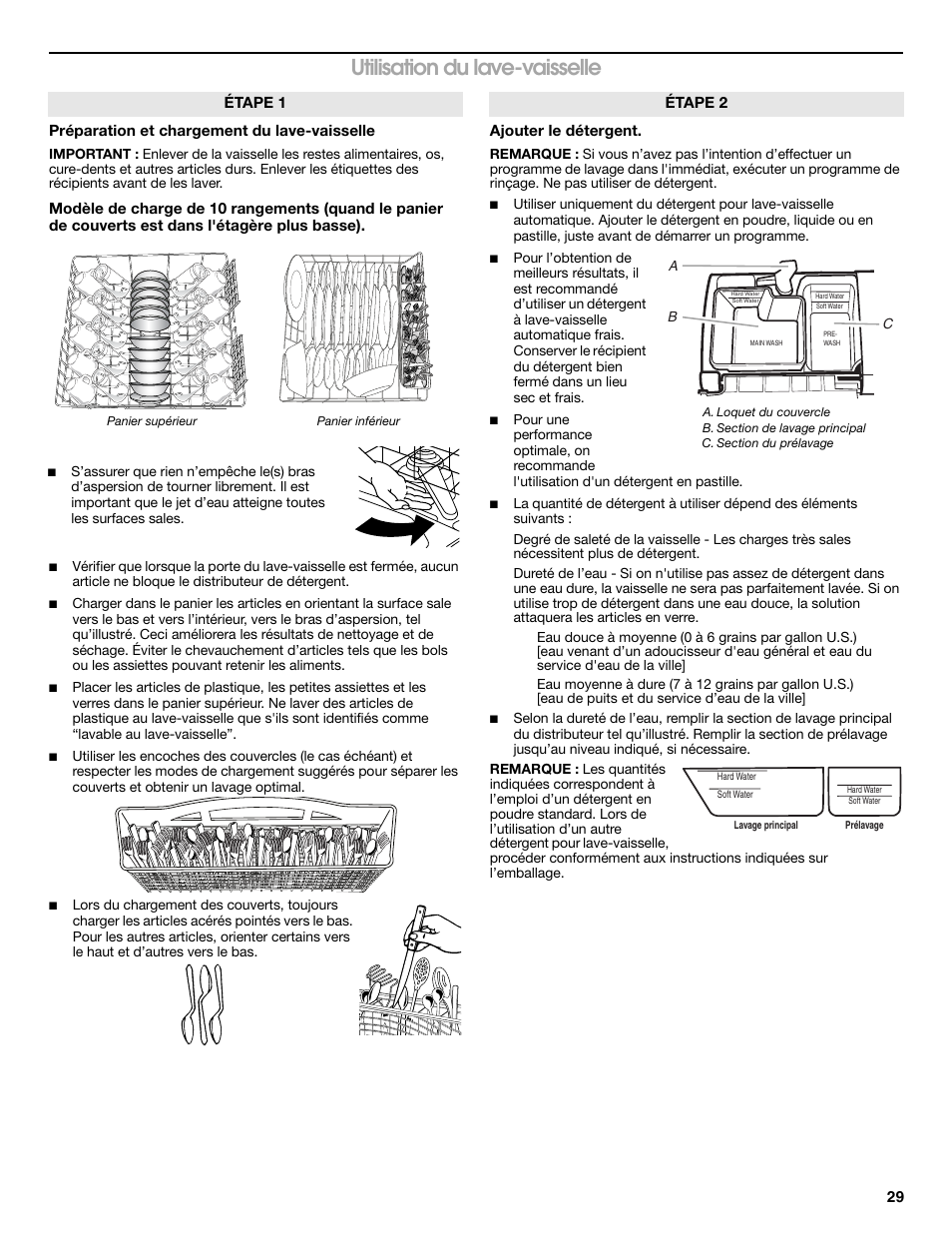 Utilisation du lave-vaisselle | Whirlpool WDP350PAAB User Manual | Page 29 / 36