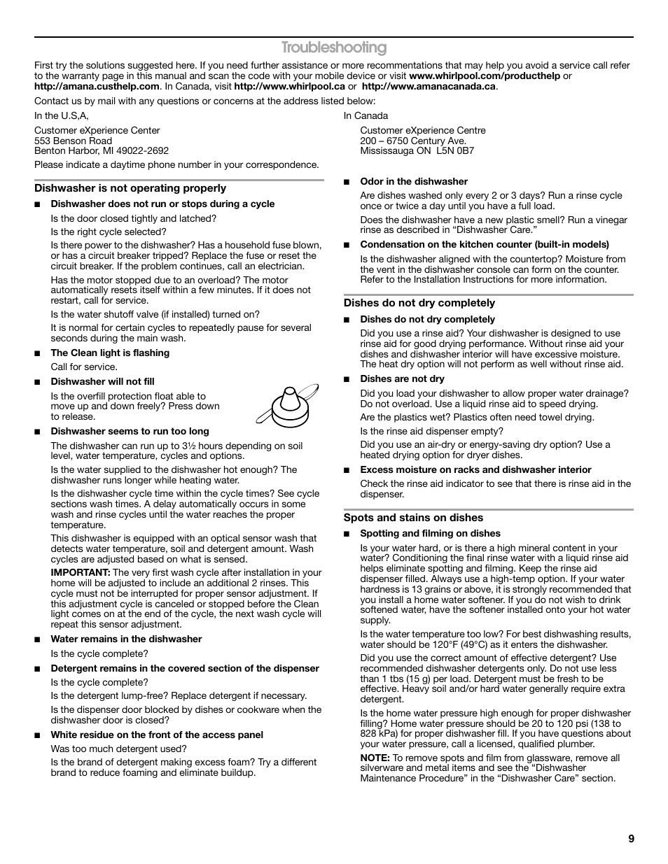 Troubleshooting | Whirlpool WDP350PAAB User Manual | Page 9 / 36