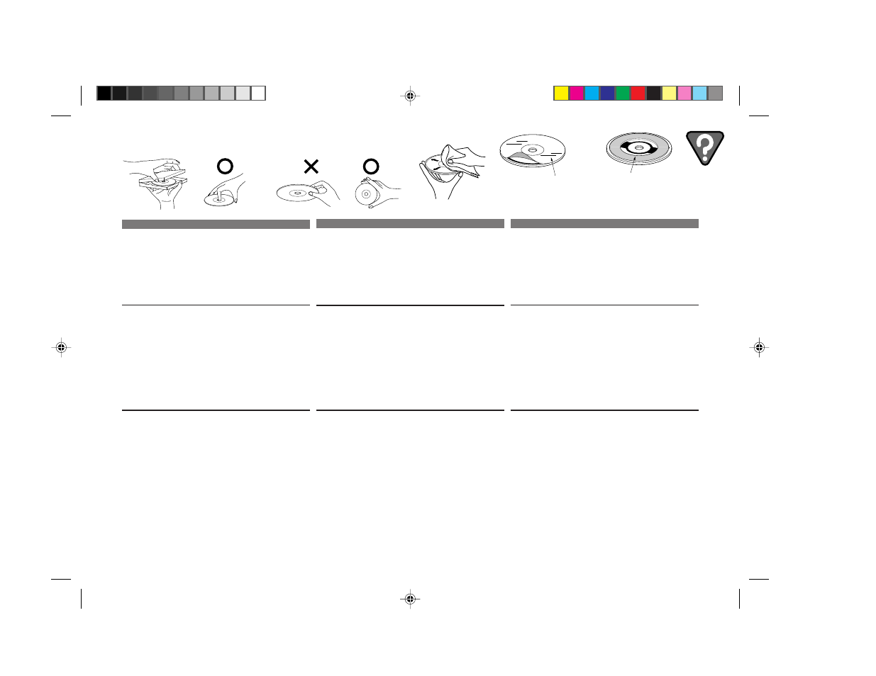 Correct handling, Disc cleaning, Disc accessories | Manipulation correcte, Nettoyage des disques, Au sujet des accessoires pour disque, Manejo correcto, Limpieza de los discos, Accesorios para discos | Alpine cdm7835 User Manual | Page 37 / 48